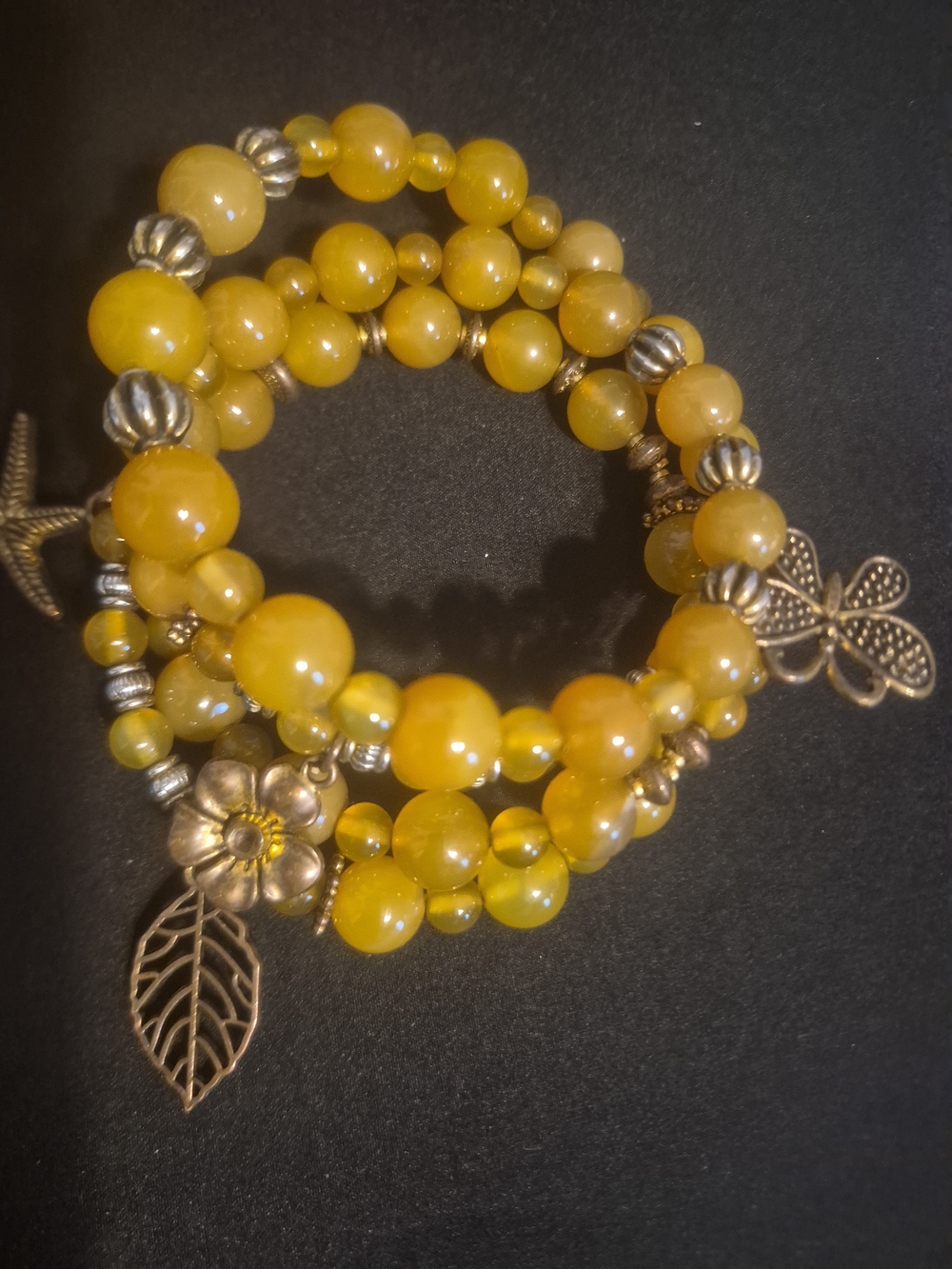 Yellow Beaded Wrapped Charm Bracelet